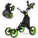 Gymax 4 Wheels Foldable Golf Push Pull Cart Trolley w/ Brake Waterproof Bag Green