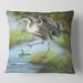 Designart 'Crane Hunting A Frog In The Water' Farmhouse Printed Throw Pillow