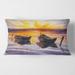 Designart 'Sunset and Two Small Boats Parking On The Shore' Lake House Printed Throw Pillow
