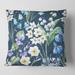 Designart 'White and Blue Spring Flowers On Dark Blue' Traditional Printed Throw Pillow