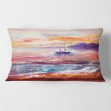 Designart 'Boat On The Ocean During VIbrant Sunset' Nautical & Coastal Printed Throw Pillow