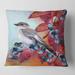Designart 'Little Gray Bird On Red Autumn On Blueberry Twig' Traditional Printed Throw Pillow