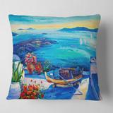 Designart 'Sea VIew With Little Red Flowers' Nautical & Coastal Printed Throw Pillow