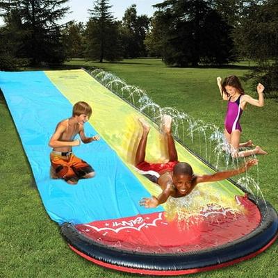 Garden Backyard Giant Racing Lanes and Splash Pool Outdoor 15.7FT Water Slides with Crash Pad Outdoor Water Toys Lawn Water Slides for Kids Adults 