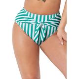 Plus Size Women's Striped Tie Front Bikini Bottom by Swimsuits For All in Aloe White Stripe (Size 12)