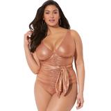 Plus Size Women's Tie Front Cup Sized Underwire One Piece Swimsuit by Swimsuits For All in Brown Sugar (Size 22 D/DD)