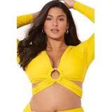 Plus Size Women's O-Ring Long Sleeve Bikini Top by Swimsuits For All in Medallion (Size 18)