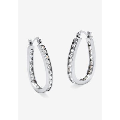 Women's Silver Tone Inside Out Channel Set Hoop Earrings by PalmBeach Jewelry in Silver