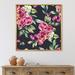 East Urban Home Red Vintage Roses & Berries On Black - Floater Frame Print on Canvas in Black/Pink | 30 H x 30 W x 1 D in | Wayfair