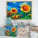 East Urban Home Two Sunflowers Under a Bright Blue Sky - Painting on Canvas Metal in Yellow | 30 H x 40 W x 1.5 D in | Wayfair