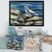 East Urban Home Seagull Birds by the Sea - Picture Frame Painting on Canvas Metal in Blue | 16 H x 32 W x 1 D in | Wayfair