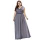 Ever-Pretty Women's V Neck Sleeveless Empire Waist Long Shimmery Plus Size Prom Dresses Grey 26UK