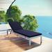 Modway Shore Outdoor Patio Aluminum Chaise with Cushions in Silver Navy