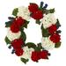 21" Geranium and Blue Berry Artificial Wreath