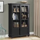 Ameriwood Home Aaron Lane Black Bookcase with Sliding Glass Doors