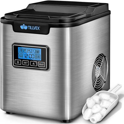Tillvex - Eiswürfelmaschine Edelstahl Silber 12 kg - 24 h Eiswürfelbereiter mit Timer und 2,2 Liter Image