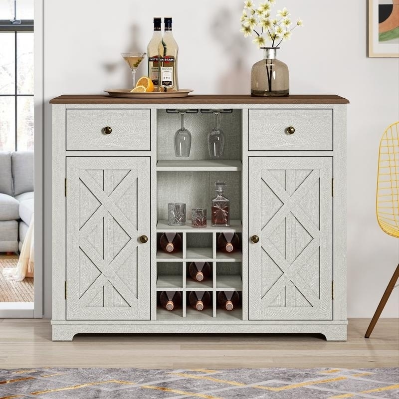 47 in. Modern X-Door Wine Cabinet w/ Built-in Wine Rack - 47" in Width