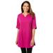 Plus Size Women's Perfect Roll-Tab-Sleeve Notch-Neck Tunic by Woman Within in Raspberry (Size 3X)