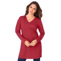 Plus Size Women's Long-Sleeve V-Neck Ultimate Tunic by Roaman's in Classic Red (Size M) Long Shirt
