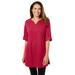 Plus Size Women's Perfect Roll-Tab-Sleeve Notch-Neck Tunic by Woman Within in Classic Red (Size 1X)