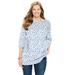 Plus Size Women's Perfect Printed Elbow-Sleeve Boatneck Tee by Woman Within in White Lovely Ditsy (Size 14/16) Shirt