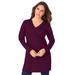 Plus Size Women's Long-Sleeve V-Neck Ultimate Tunic by Roaman's in Dark Berry (Size M) Long Shirt