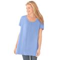 Plus Size Women's Perfect Short-Sleeve Shirred U-Neck Tunic by Woman Within in French Blue (Size 6X)
