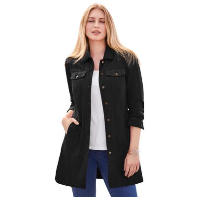 Plus Size Women's Long Denim Jacket by Jessica London in Black (Size 12 W)