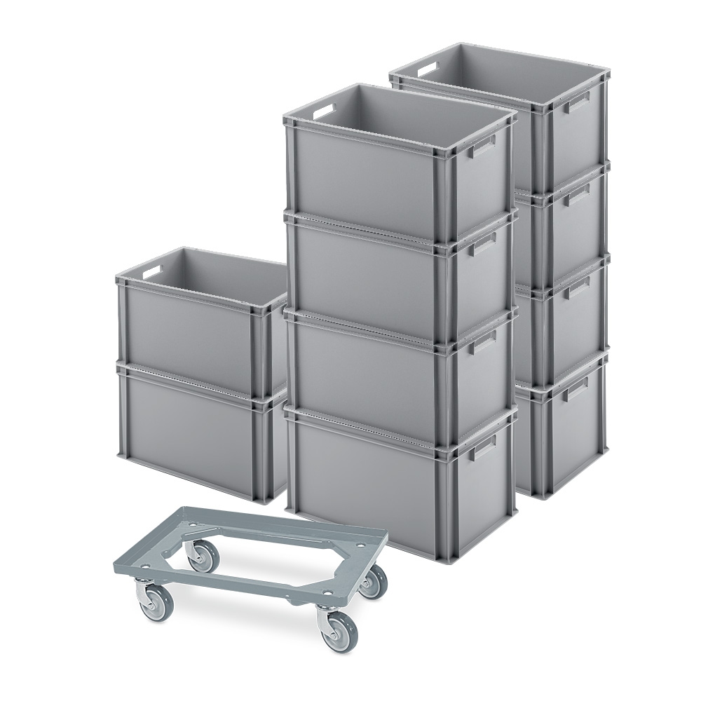 BRB 10 Eurobehälter 600x400x320 mm, grau + GRATIS Schwerlast-Transportroller Image