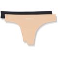 Emporio Armani Underwear Women's Basic Bonding Microfiber 2-Pack Thong Underwear, Schwarz/Nude, XS