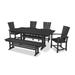 POLYWOOD® Quattro 6-Piece Farmhouse Outdoor Dining Set w/ Trestle Legs & Bench Plastic in Black | 38.5 H x 65 W x 51 D in | Wayfair PWS430-1-BL