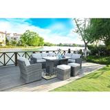 Wildon Home® Amayha 7 Piece Rattan Sofa Seating Group w/ Cushions Synthetic Wicker/All - Weather Wicker/Wicker/Rattan in Gray | Outdoor Furniture | Wayfair