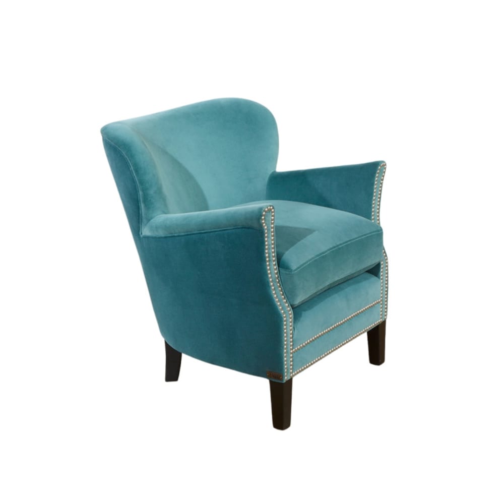 Fauteuil club en velours clouté bleu arctique