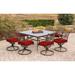 Hanover Traditions 9-Piece Dining Set in Red with a 60 In. Square Glass-Top Dining Table