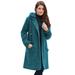 Plus Size Women's Hooded Button-Front Fleece Coat by Roaman's in Deep Lagoon (Size 5X)