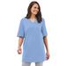 Plus Size Women's Perfect Roll-Tab-Sleeve Notch-Neck Tunic by Woman Within in French Blue (Size L)