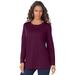 Plus Size Women's Long-Sleeve Crewneck Ultimate Tee by Roaman's in Dark Berry (Size M) Shirt