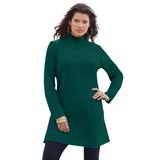 Plus Size Women's Mockneck Ultimate Tunic by Roaman's in Emerald Green (Size L) 100% Cotton Mock Turtleneck