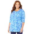 Plus Size Women's Easy Fit 3/4-Sleeve Scoopneck Tee by Catherines in Navy Paisley (Size 1X)