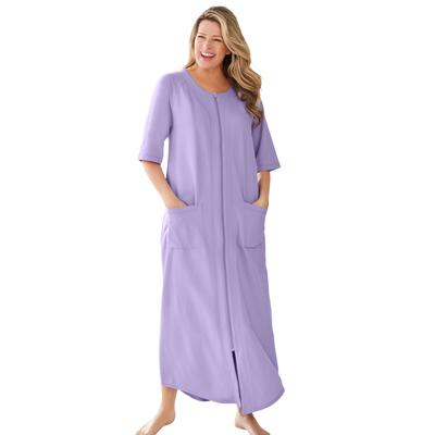Plus Size Women's Long French Terry Zip-Front Robe by Dreams & Co. in Soft Iris (Size 4X)