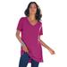 Plus Size Women's Short-Sleeve V-Neck Ultimate Tunic by Roaman's in Raspberry (Size 1X) Long T-Shirt Tee