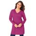 Plus Size Women's Long-Sleeve V-Neck Ultimate Tunic by Roaman's in Raspberry (Size 2X) Long Shirt