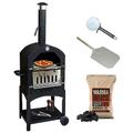 KuKoo Outdoor Pizza Oven Portable Charcoal BBQ Garden Smoker Pizza Maker Stainless Steel Chimney Vent Temperature Gauge Shelf 17L Warma Lumpwood Charcoal Includes FREE Pizza Peel, Stone and Cutter