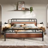 Steelside™ Milligan Solid Wood Bed Frame w/ Black Slats Wood/Metal in Brown | 42 H x 78 W x 83 D in | Wayfair EFBC00483021441887212C17BB5980CA