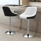 Wade Logan® Lozada Swivel Adjustable Height PU Leather Bar Stool w/ Mid-Backrest Upholstered/Metal in White | 18 W x 15 D in | Wayfair