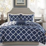 Andover Mills™ Thea 4 Piece Reversible Quilt Set w/ Throw Pillow Microfiber, in Blue/Navy | Full/Queen Coverlet + 3 Additional Pieces | Wayfair