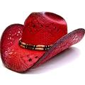 Modestone Women's Straw Cowboy Hat Red Black