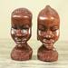 Set of 2 Handcrafted Ebony Wood 'Ghanaian Couple' Sculptures (Ghana) - 6" H x 3.7" W x 2.4" D