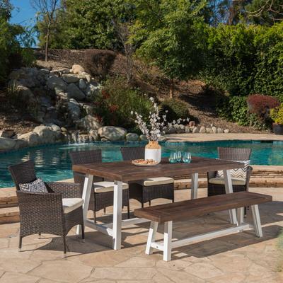 Linden Outdoor 6 Piece Rustic Iron and Acacia Wood Dining Set by Christopher Knight Home