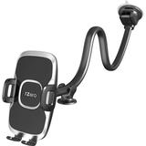 1Zero Solid Car Truck Phone Mount Holder with 14-Inch Gooseneck Long Arm Windshield Window Mobile Holders w/Industrial-Strength Suction Cup Anti-Shake Stabilizer Compatible All Cell Phones iPhone Black Mirror Surface with Silver Ring